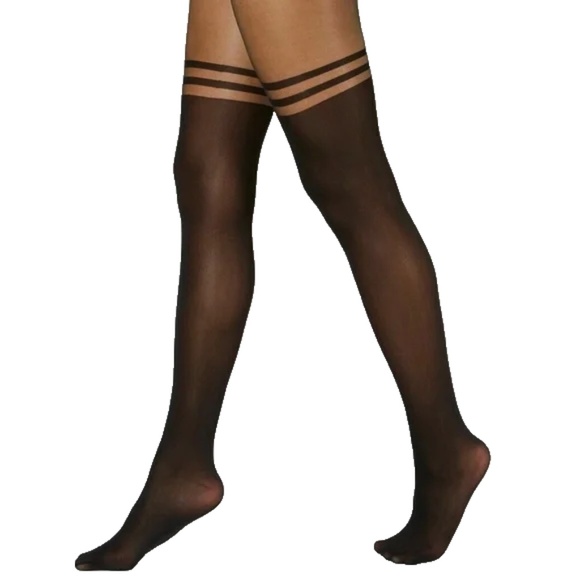 Women's INC International Concepts Striped Mock Thigh-High Tights Black - Picture 4 of 7